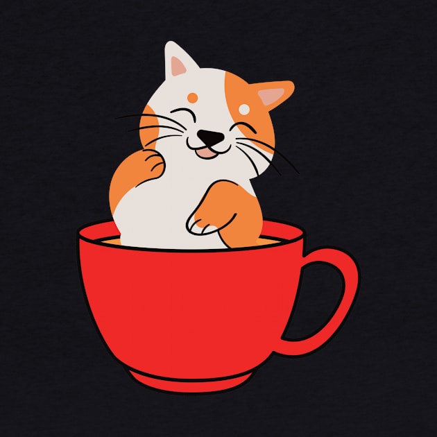 Cute cat in a red coffee cup by Binging merch